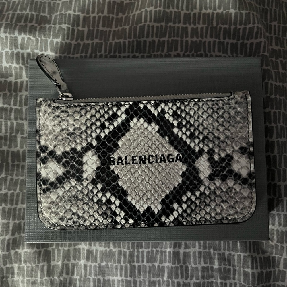 Balenciaga zippered Snake print leather cardholder wallet